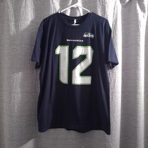 Alstyle Navy Seahawks 12th MAN Fan  Jersey Style T-Shirt Size-XL